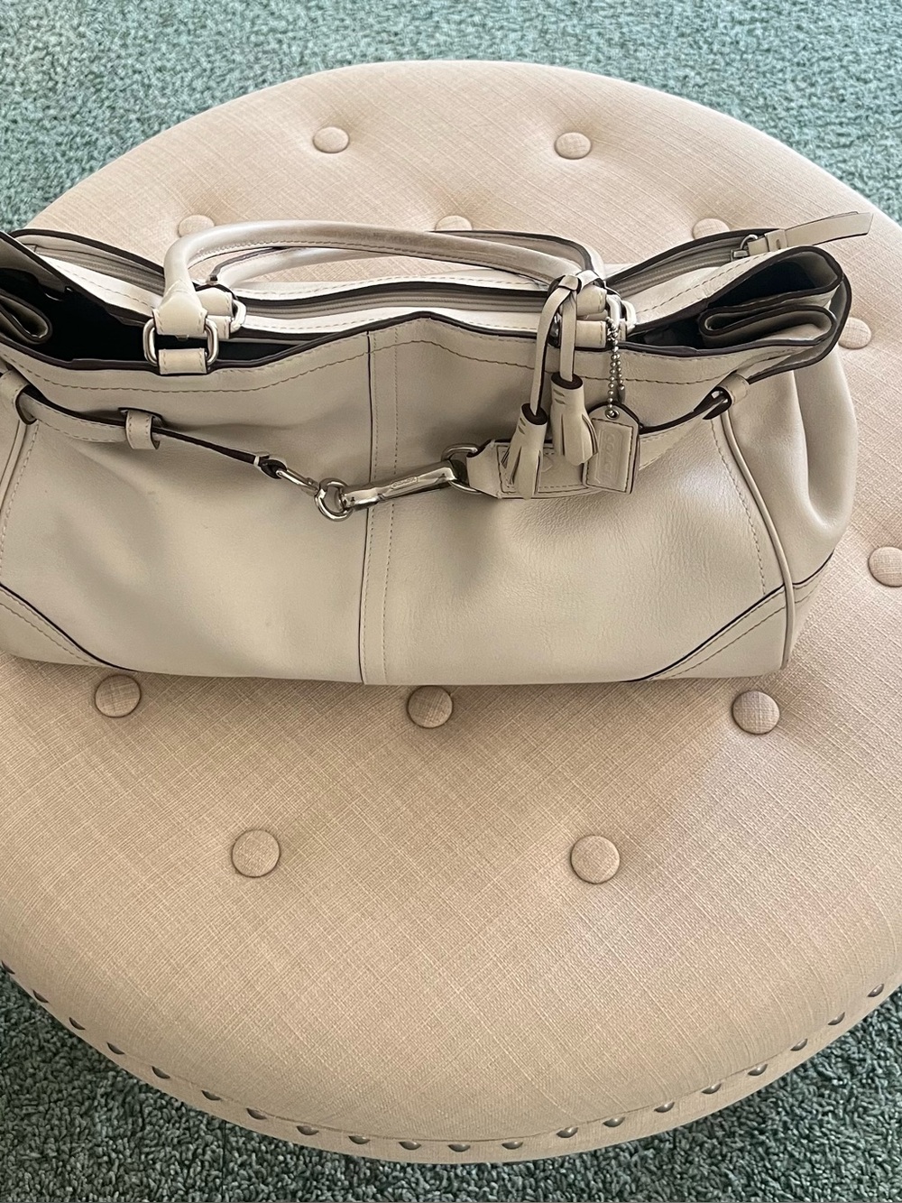 Coach Cream Leather Tote with Silver Hardware